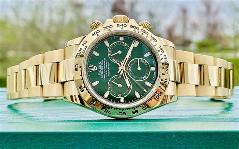 rolex gold green face daytona|gold Rolex with green dial.